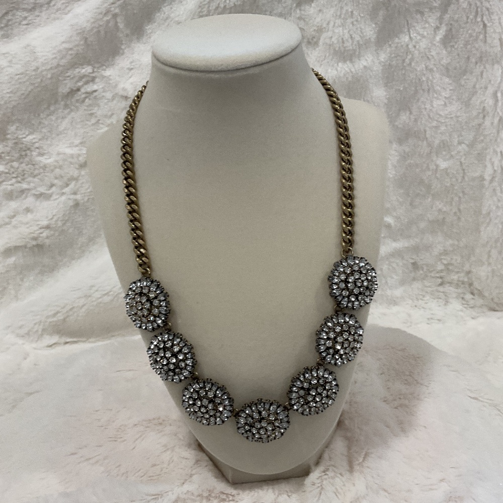 BaubleBar Gold Tone Rhinestone Chain Flower Statement Necklace